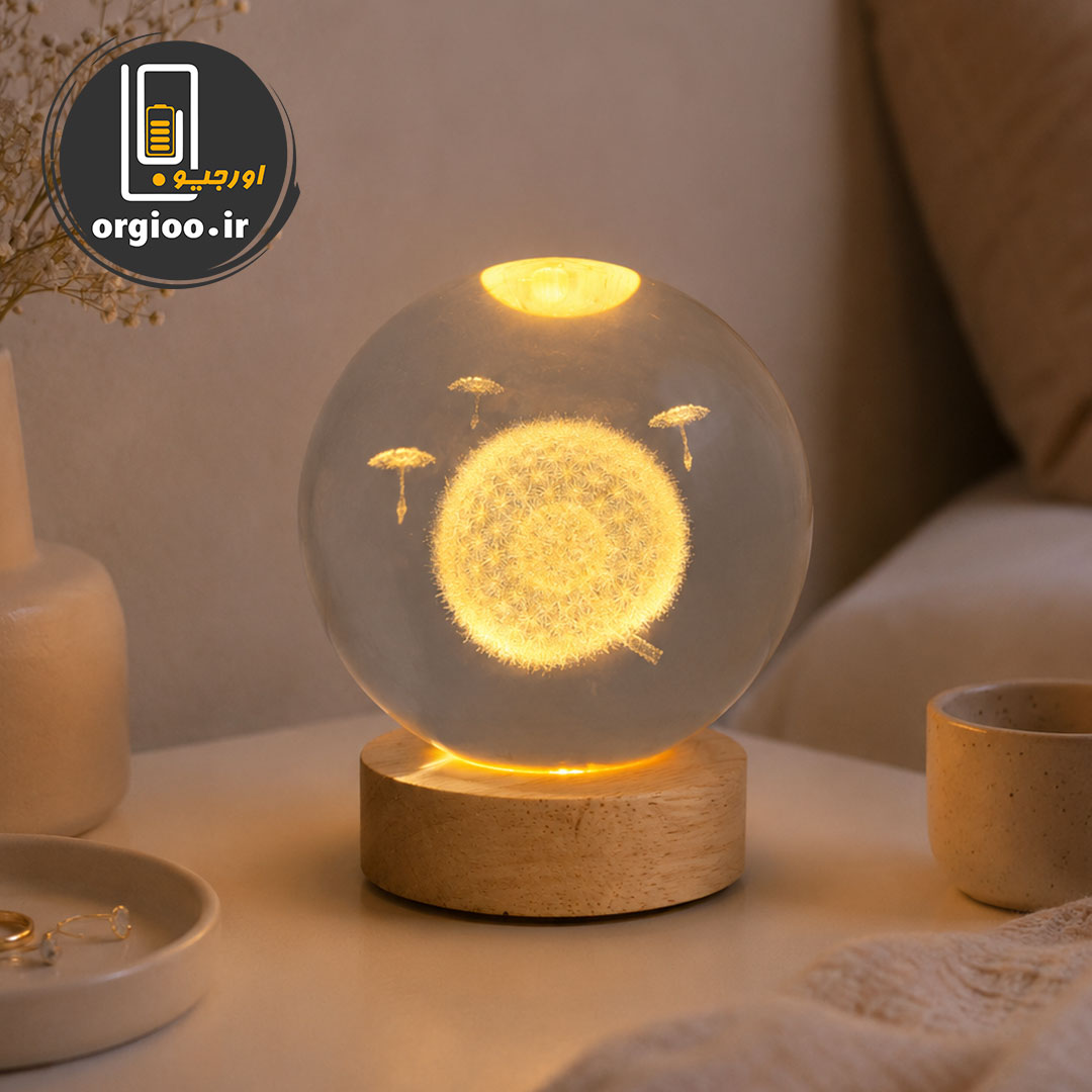 چراغ خواب گوی کریستال طرح قاصدک / قطر 10cm