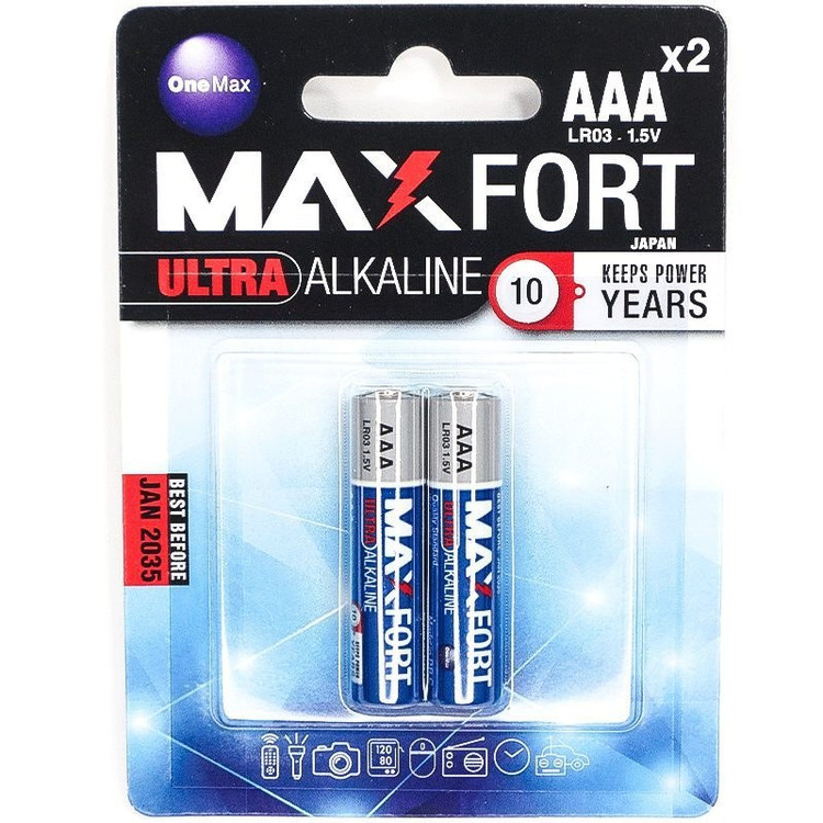 باتری نیم قلمی آلکالاین MAX FORT بسته 2 عددی