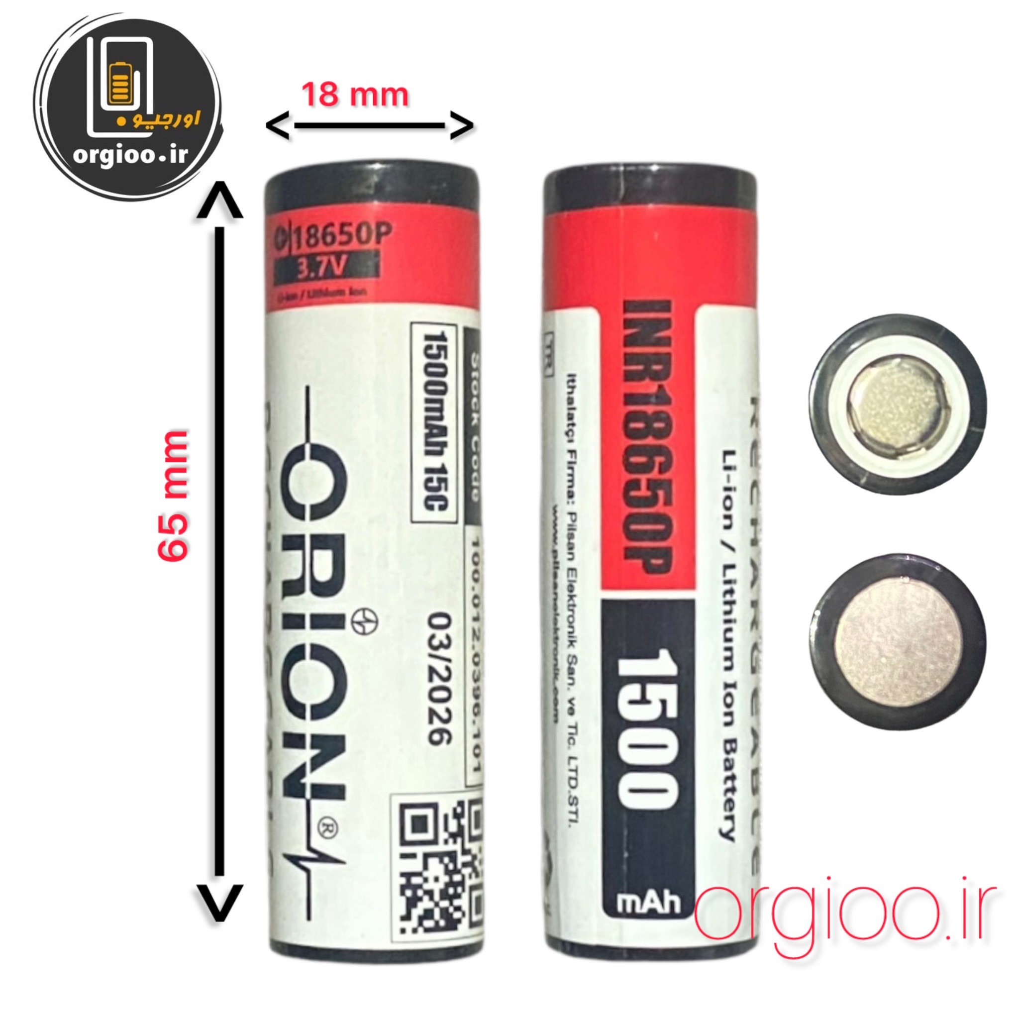 باتری لیتیوم یون INR18650P 15C اوریون ظرفیت 1500 میلی آمپر 3.7V